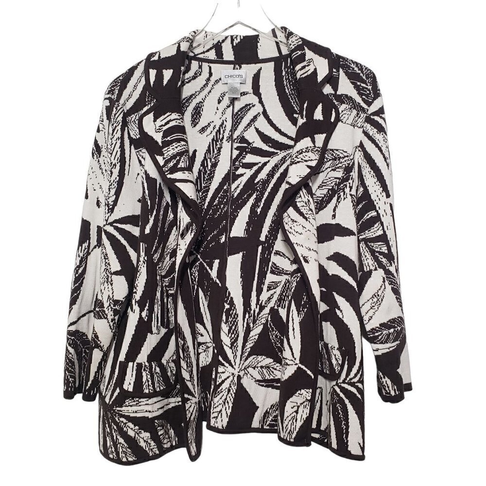 Chicos 3 Tropical Cardigan Silk Cotton Brown Sweater Womens Sz XL